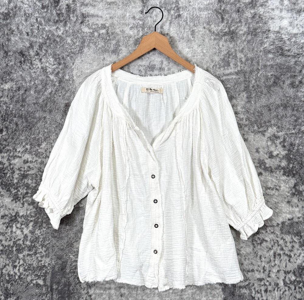 Free People Top Large Womens White Cotton Gauze Oversize Button Down